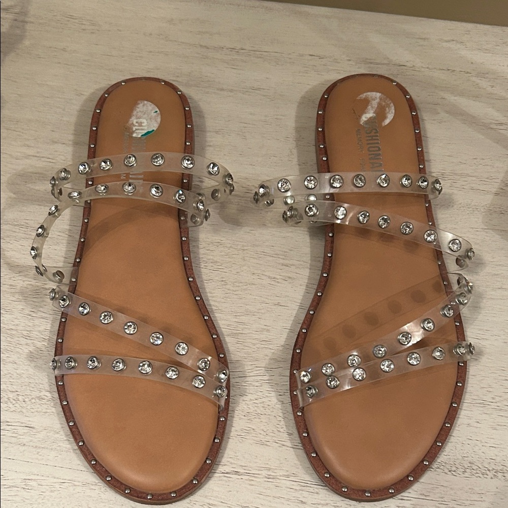 Stylish Tan and Clear Studded Sandals